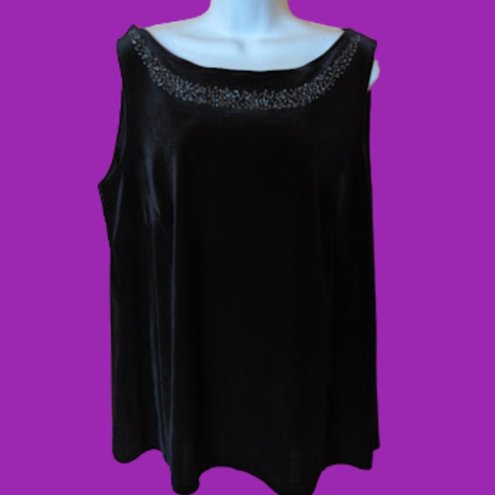 ADDITIONELLE  Black Beaded Stretch Velour Tank top Size 20